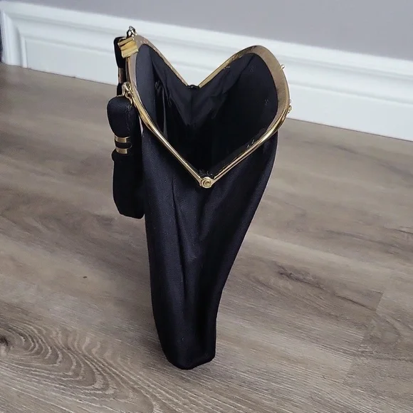 Vintage Black Clutch with Rhinestone trim - Picture 12 of 13